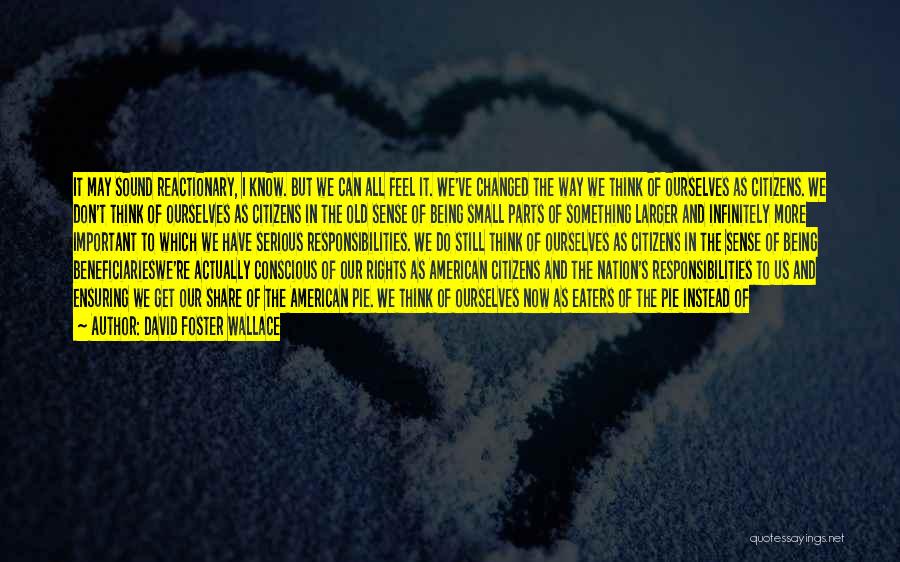 David Foster Wallace Quotes: It May Sound Reactionary, I Know. But We Can All Feel It. We've Changed The Way We Think Of Ourselves