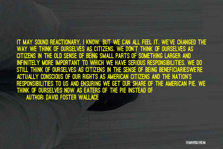 David Foster Wallace Quotes: It May Sound Reactionary, I Know. But We Can All Feel It. We've Changed The Way We Think Of Ourselves