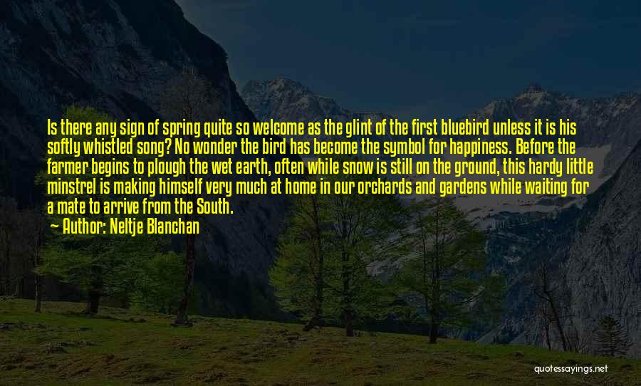 Neltje Blanchan Quotes: Is There Any Sign Of Spring Quite So Welcome As The Glint Of The First Bluebird Unless It Is His