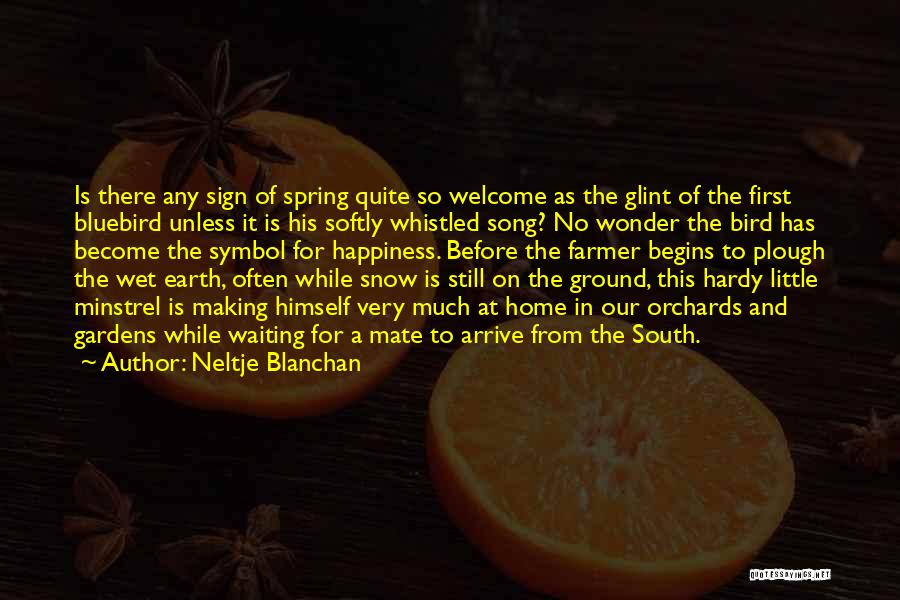 Neltje Blanchan Quotes: Is There Any Sign Of Spring Quite So Welcome As The Glint Of The First Bluebird Unless It Is His