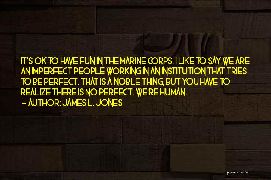 James L. Jones Quotes: It's Ok To Have Fun In The Marine Corps. I Like To Say We Are An Imperfect People Working In