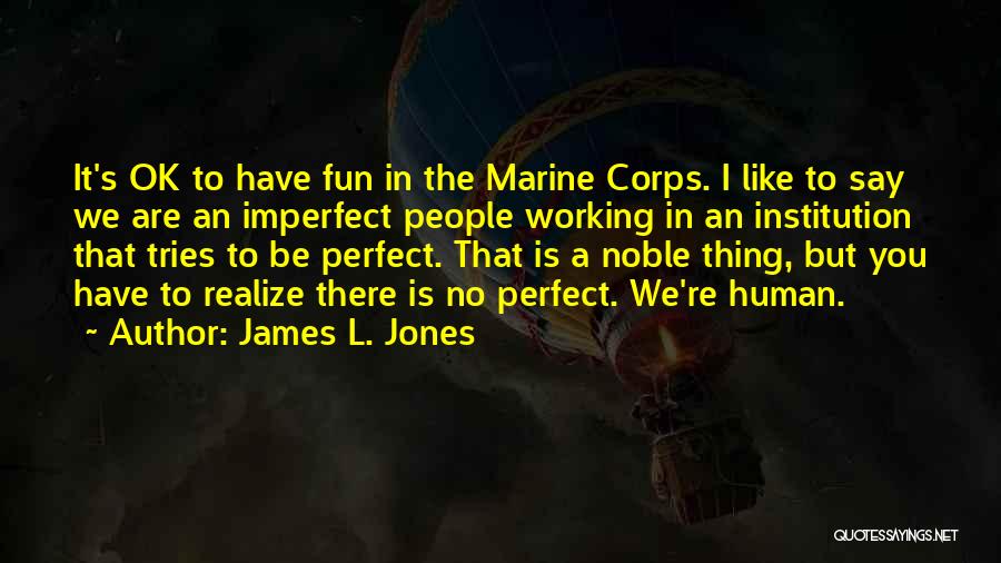 James L. Jones Quotes: It's Ok To Have Fun In The Marine Corps. I Like To Say We Are An Imperfect People Working In