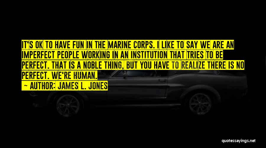 James L. Jones Quotes: It's Ok To Have Fun In The Marine Corps. I Like To Say We Are An Imperfect People Working In