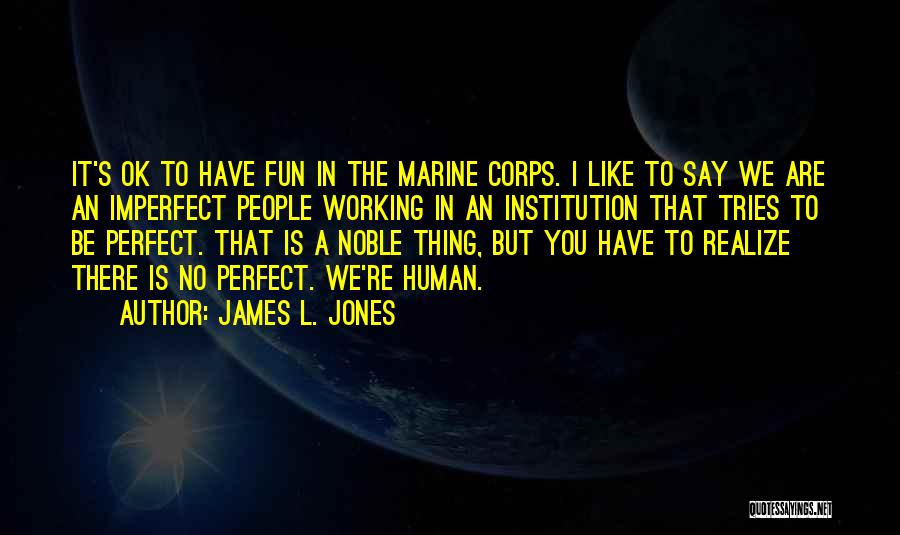 James L. Jones Quotes: It's Ok To Have Fun In The Marine Corps. I Like To Say We Are An Imperfect People Working In