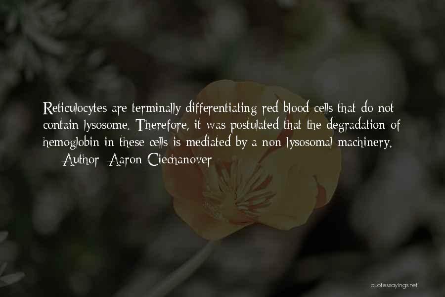 Aaron Ciechanover Quotes: Reticulocytes Are Terminally Differentiating Red Blood Cells That Do Not Contain Lysosome. Therefore, It Was Postulated That The Degradation Of