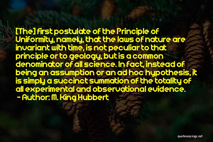 M. King Hubbert Quotes: [the] First Postulate Of The Principle Of Uniformity, Namely, That The Laws Of Nature Are Invariant With Time, Is Not