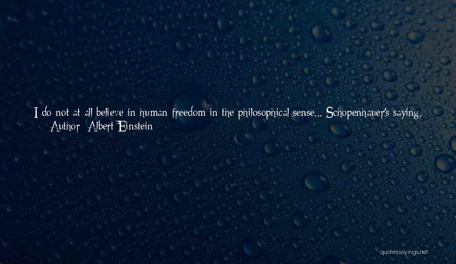 Albert Einstein Quotes: I Do Not At All Believe In Human Freedom In The Philosophical Sense... Schopenhauer's Saying, 'a Man Can Do What