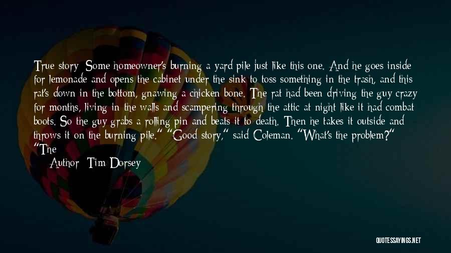 Tim Dorsey Quotes: True Story: Some Homeowner's Burning A Yard Pile Just Like This One. And He Goes Inside For Lemonade And Opens