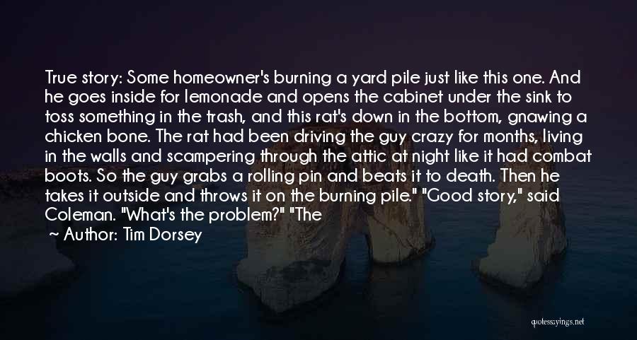 Tim Dorsey Quotes: True Story: Some Homeowner's Burning A Yard Pile Just Like This One. And He Goes Inside For Lemonade And Opens