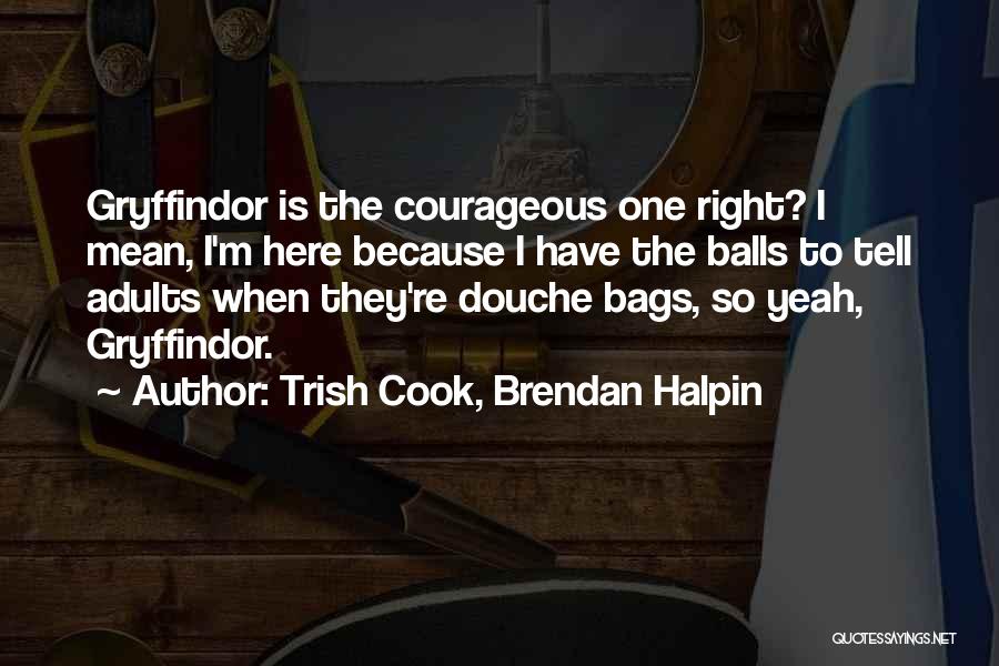 Trish Cook, Brendan Halpin Quotes: Gryffindor Is The Courageous One Right? I Mean, I'm Here Because I Have The Balls To Tell Adults When They're