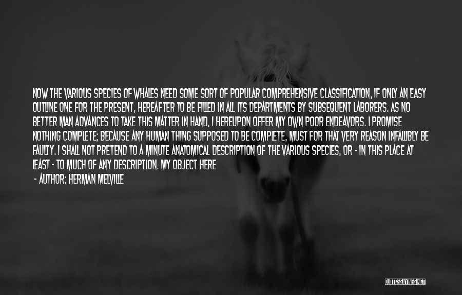 Herman Melville Quotes: Now The Various Species Of Whales Need Some Sort Of Popular Comprehensive Classification, If Only An Easy Outline One For