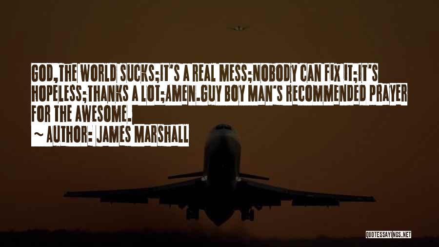 James Marshall Quotes: God,the World Sucks;it's A Real Mess;nobody Can Fix It;it's Hopeless;thanks A Lot;amen.guy Boy Man's Recommended Prayer For The Awesome.