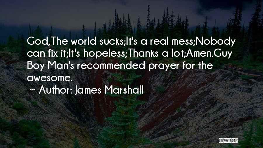 James Marshall Quotes: God,the World Sucks;it's A Real Mess;nobody Can Fix It;it's Hopeless;thanks A Lot;amen.guy Boy Man's Recommended Prayer For The Awesome.