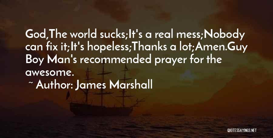 James Marshall Quotes: God,the World Sucks;it's A Real Mess;nobody Can Fix It;it's Hopeless;thanks A Lot;amen.guy Boy Man's Recommended Prayer For The Awesome.