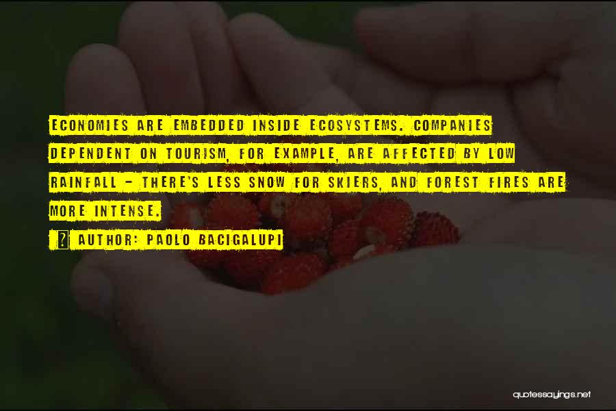 Paolo Bacigalupi Quotes: Economies Are Embedded Inside Ecosystems. Companies Dependent On Tourism, For Example, Are Affected By Low Rainfall - There's Less Snow