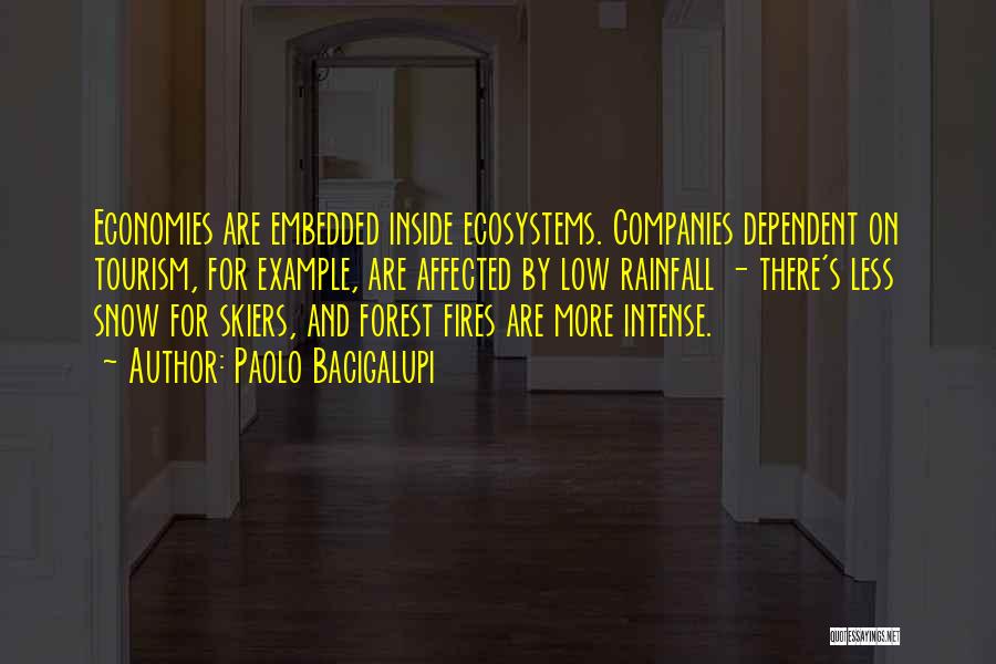 Paolo Bacigalupi Quotes: Economies Are Embedded Inside Ecosystems. Companies Dependent On Tourism, For Example, Are Affected By Low Rainfall - There's Less Snow