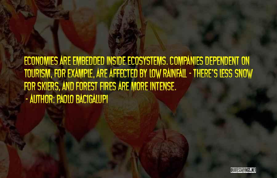 Paolo Bacigalupi Quotes: Economies Are Embedded Inside Ecosystems. Companies Dependent On Tourism, For Example, Are Affected By Low Rainfall - There's Less Snow