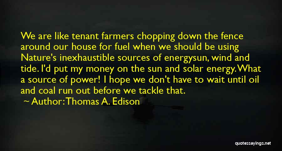 Thomas A. Edison Quotes: We Are Like Tenant Farmers Chopping Down The Fence Around Our House For Fuel When We Should Be Using Nature's