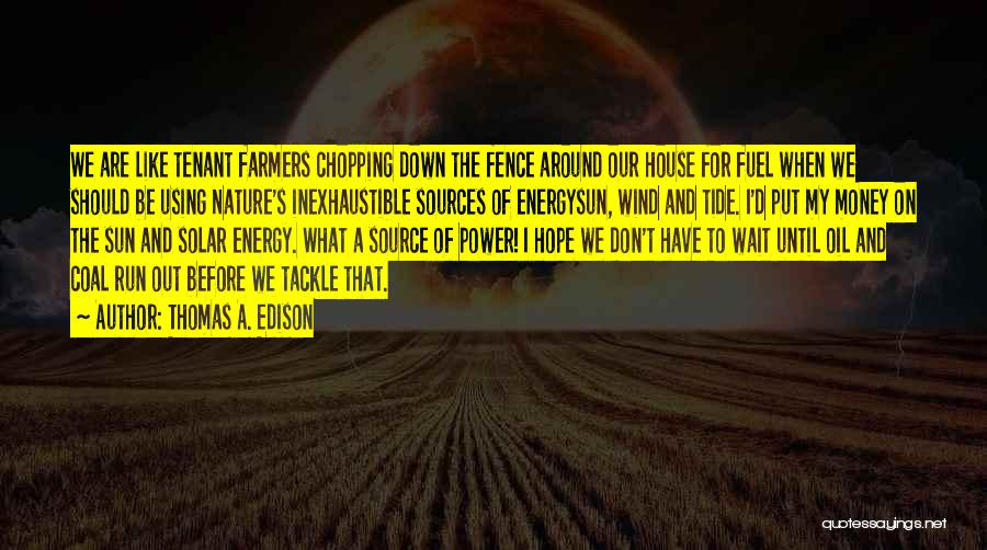 Thomas A. Edison Quotes: We Are Like Tenant Farmers Chopping Down The Fence Around Our House For Fuel When We Should Be Using Nature's