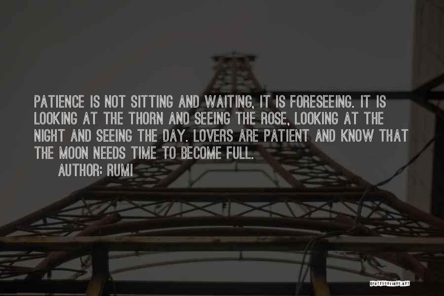 Rumi Quotes: Patience Is Not Sitting And Waiting, It Is Foreseeing. It Is Looking At The Thorn And Seeing The Rose, Looking