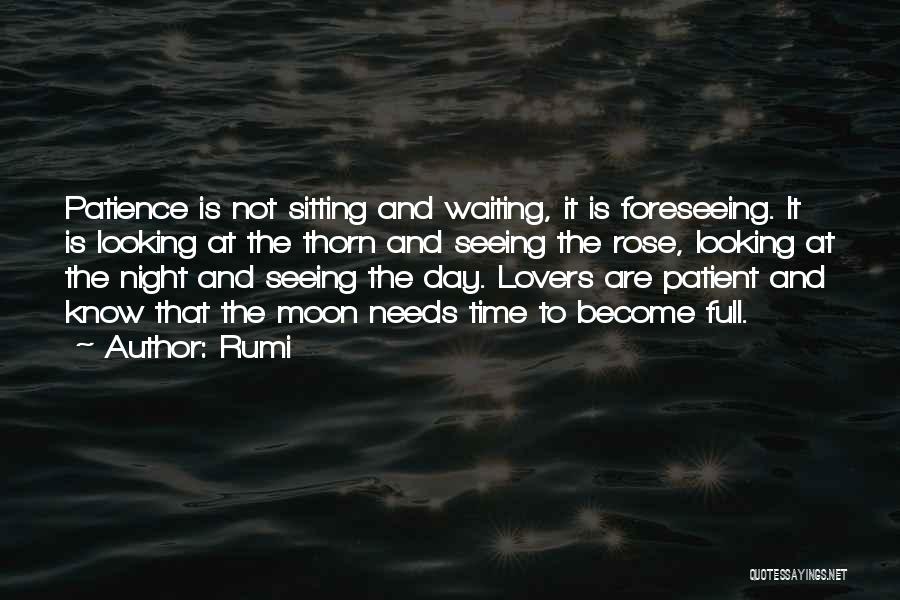 Rumi Quotes: Patience Is Not Sitting And Waiting, It Is Foreseeing. It Is Looking At The Thorn And Seeing The Rose, Looking