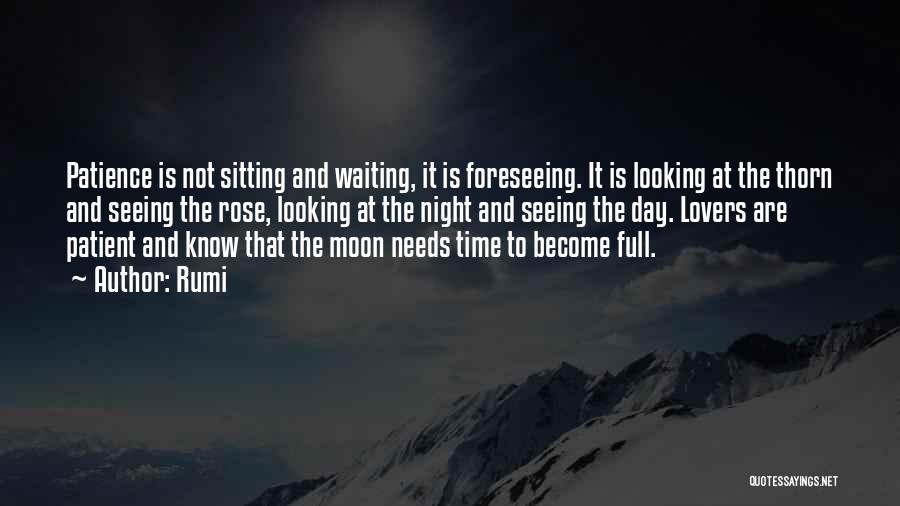 Rumi Quotes: Patience Is Not Sitting And Waiting, It Is Foreseeing. It Is Looking At The Thorn And Seeing The Rose, Looking