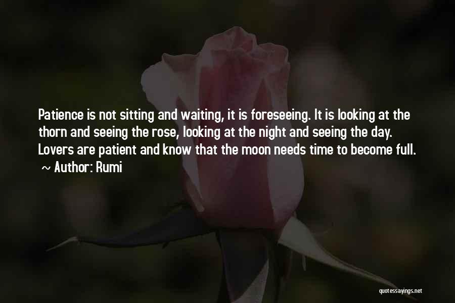 Rumi Quotes: Patience Is Not Sitting And Waiting, It Is Foreseeing. It Is Looking At The Thorn And Seeing The Rose, Looking