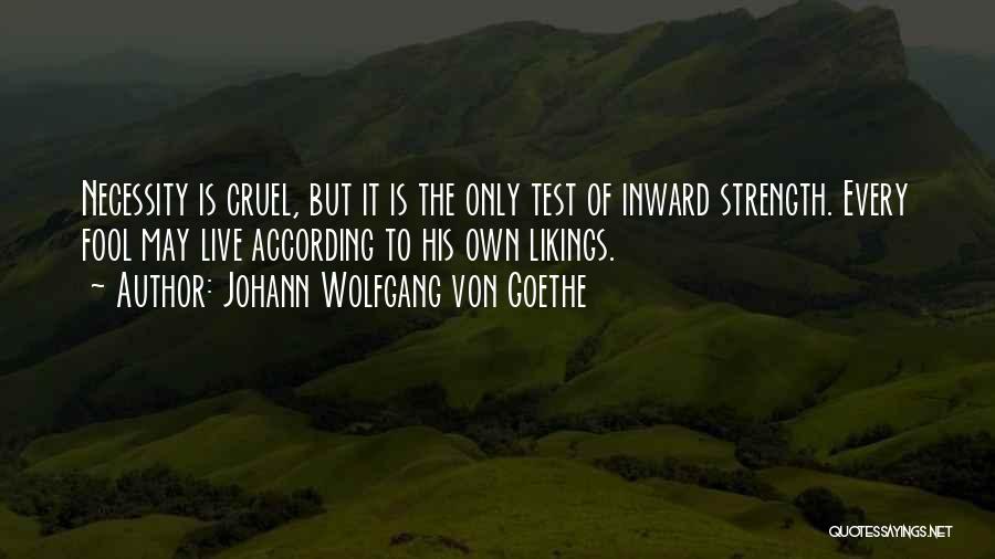 Johann Wolfgang Von Goethe Quotes: Necessity Is Cruel, But It Is The Only Test Of Inward Strength. Every Fool May Live According To His Own