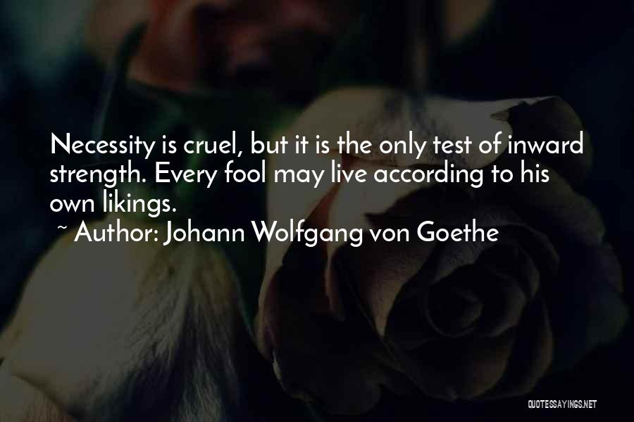 Johann Wolfgang Von Goethe Quotes: Necessity Is Cruel, But It Is The Only Test Of Inward Strength. Every Fool May Live According To His Own