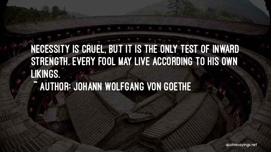 Johann Wolfgang Von Goethe Quotes: Necessity Is Cruel, But It Is The Only Test Of Inward Strength. Every Fool May Live According To His Own