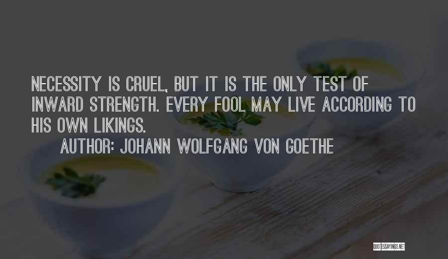 Johann Wolfgang Von Goethe Quotes: Necessity Is Cruel, But It Is The Only Test Of Inward Strength. Every Fool May Live According To His Own