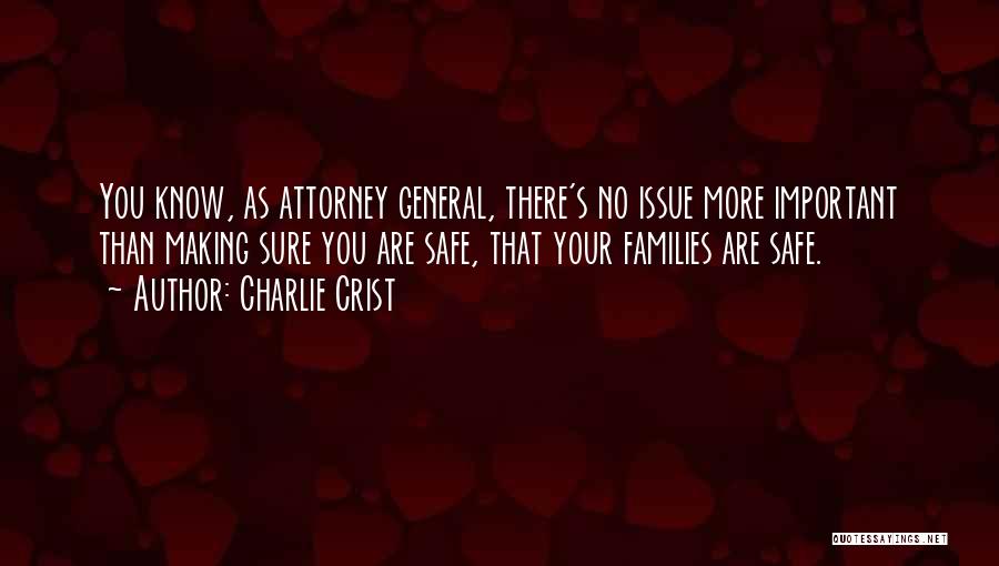 Charlie Crist Quotes: You Know, As Attorney General, There's No Issue More Important Than Making Sure You Are Safe, That Your Families Are