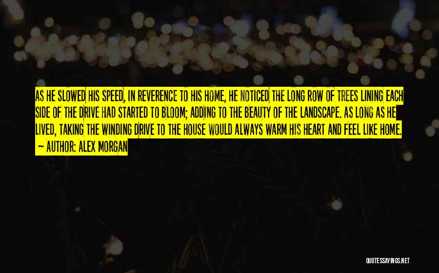 Alex Morgan Quotes: As He Slowed His Speed, In Reverence To His Home, He Noticed The Long Row Of Trees Lining Each Side
