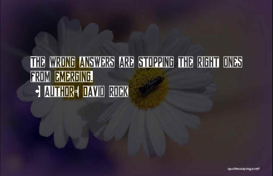 David Rock Quotes: The Wrong Answers Are Stopping The Right Ones From Emerging.