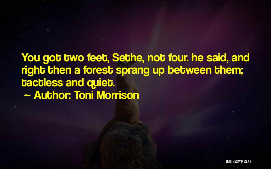Toni Morrison Quotes: You Got Two Feet, Sethe, Not Four. He Said, And Right Then A Forest Sprang Up Between Them; Tactless And