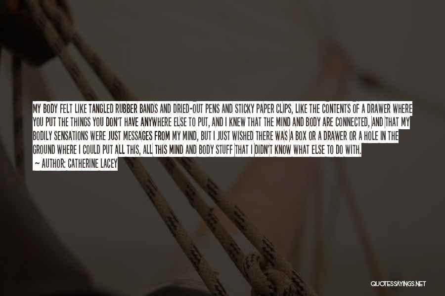 Catherine Lacey Quotes: My Body Felt Like Tangled Rubber Bands And Dried-out Pens And Sticky Paper Clips, Like The Contents Of A Drawer