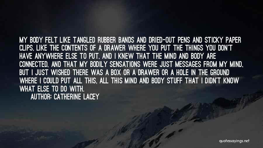 Catherine Lacey Quotes: My Body Felt Like Tangled Rubber Bands And Dried-out Pens And Sticky Paper Clips, Like The Contents Of A Drawer