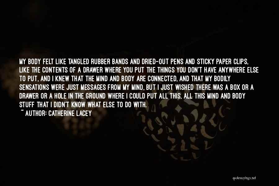 Catherine Lacey Quotes: My Body Felt Like Tangled Rubber Bands And Dried-out Pens And Sticky Paper Clips, Like The Contents Of A Drawer