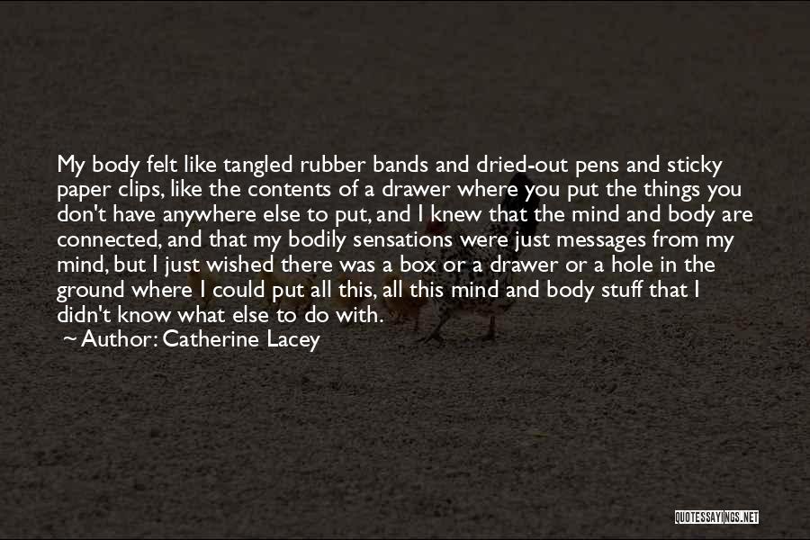 Catherine Lacey Quotes: My Body Felt Like Tangled Rubber Bands And Dried-out Pens And Sticky Paper Clips, Like The Contents Of A Drawer