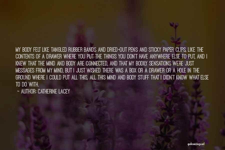 Catherine Lacey Quotes: My Body Felt Like Tangled Rubber Bands And Dried-out Pens And Sticky Paper Clips, Like The Contents Of A Drawer