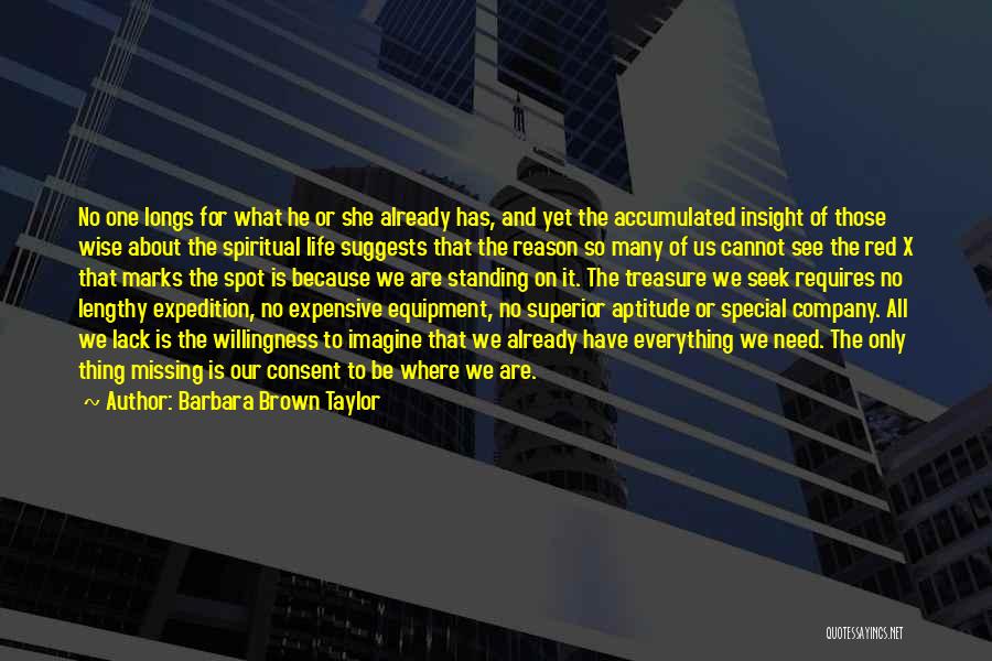 Barbara Brown Taylor Quotes: No One Longs For What He Or She Already Has, And Yet The Accumulated Insight Of Those Wise About The