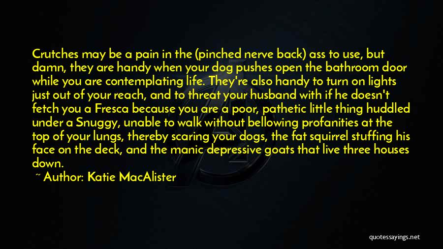 Katie MacAlister Quotes: Crutches May Be A Pain In The (pinched Nerve Back) Ass To Use, But Damn, They Are Handy When Your