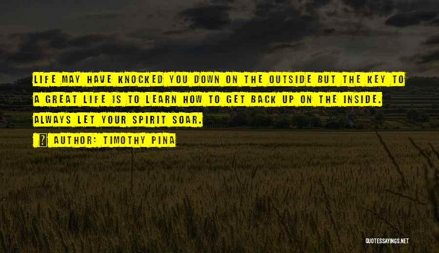 Timothy Pina Quotes: Life May Have Knocked You Down On The Outside But The Key To A Great Life Is To Learn How