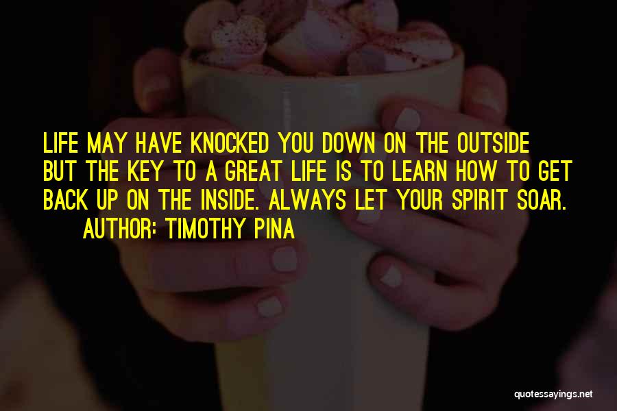 Timothy Pina Quotes: Life May Have Knocked You Down On The Outside But The Key To A Great Life Is To Learn How