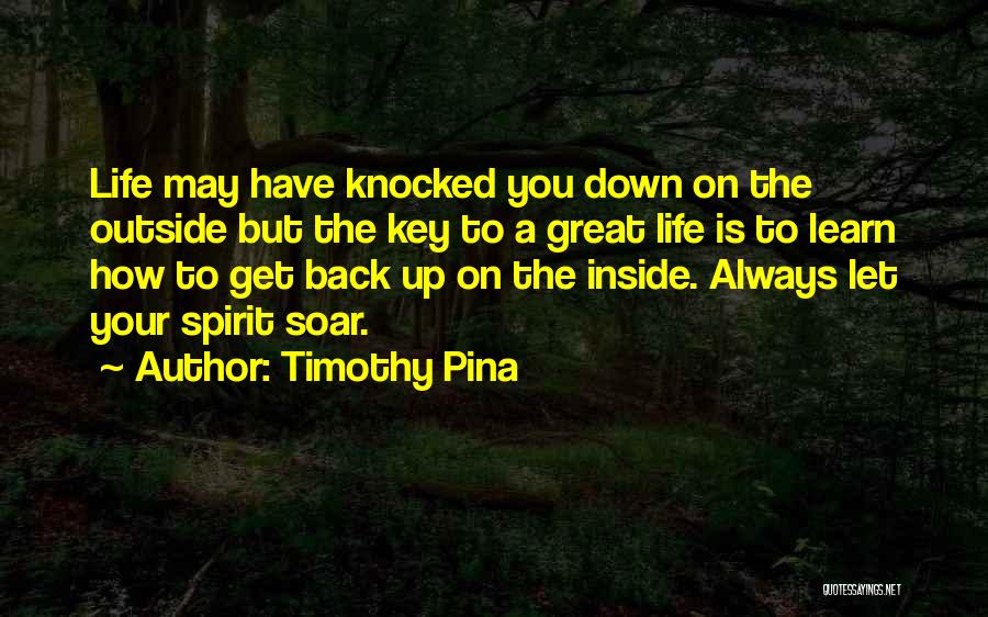 Timothy Pina Quotes: Life May Have Knocked You Down On The Outside But The Key To A Great Life Is To Learn How