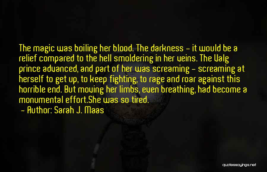 Sarah J. Maas Quotes: The Magic Was Boiling Her Blood. The Darkness - It Would Be A Relief Compared To The Hell Smoldering In