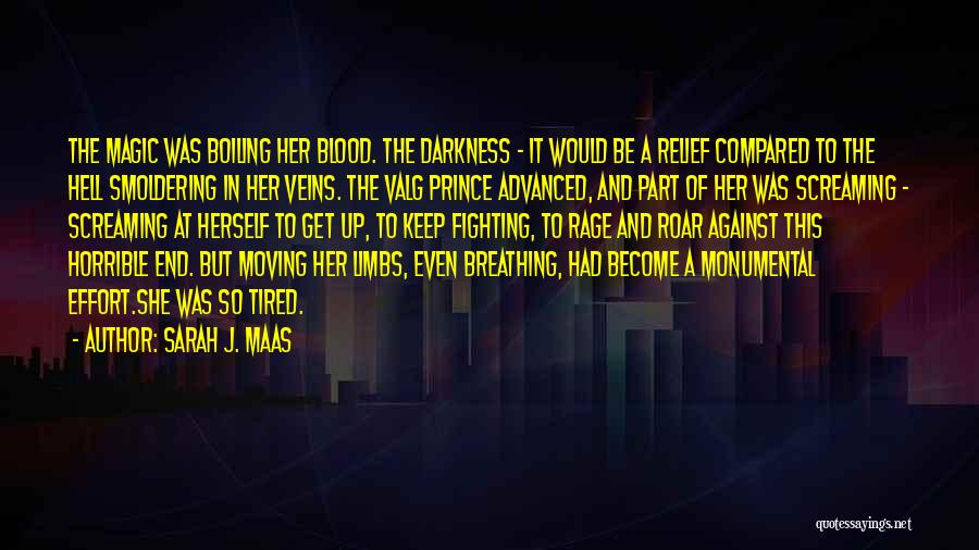 Sarah J. Maas Quotes: The Magic Was Boiling Her Blood. The Darkness - It Would Be A Relief Compared To The Hell Smoldering In