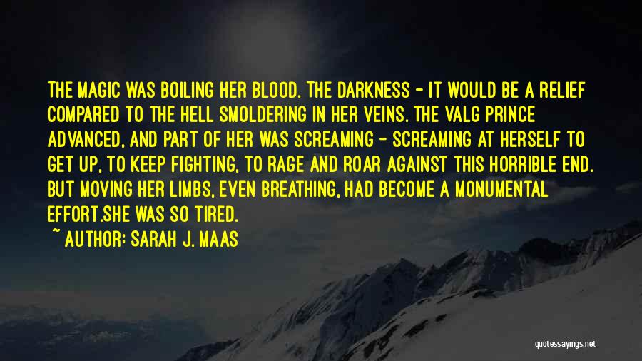 Sarah J. Maas Quotes: The Magic Was Boiling Her Blood. The Darkness - It Would Be A Relief Compared To The Hell Smoldering In