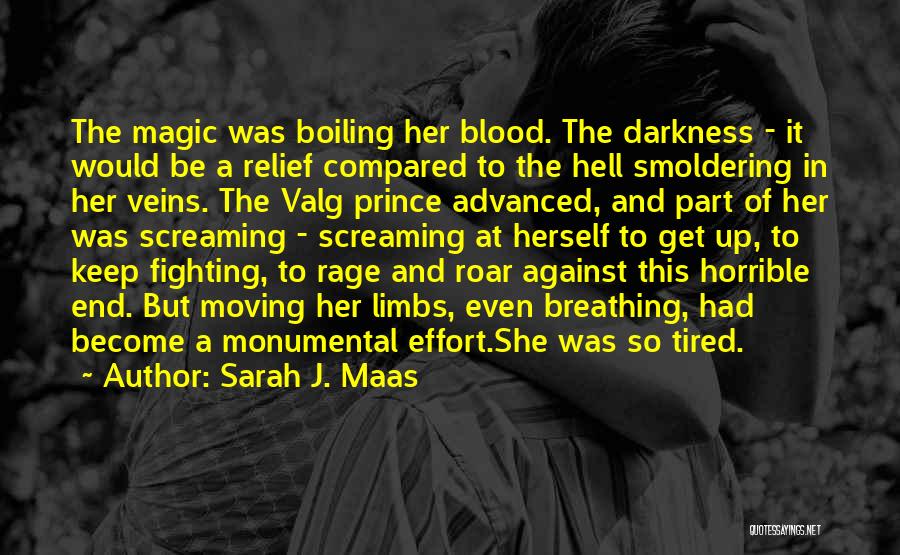 Sarah J. Maas Quotes: The Magic Was Boiling Her Blood. The Darkness - It Would Be A Relief Compared To The Hell Smoldering In