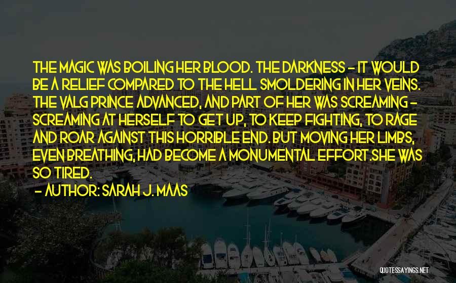 Sarah J. Maas Quotes: The Magic Was Boiling Her Blood. The Darkness - It Would Be A Relief Compared To The Hell Smoldering In